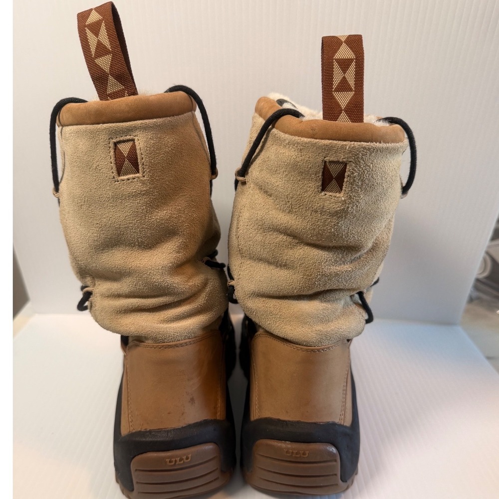 ULU Waterproof Suede Winter Boots Cane Tan Shearling Lace Up Women's Size 7 - Picture 4 of 9